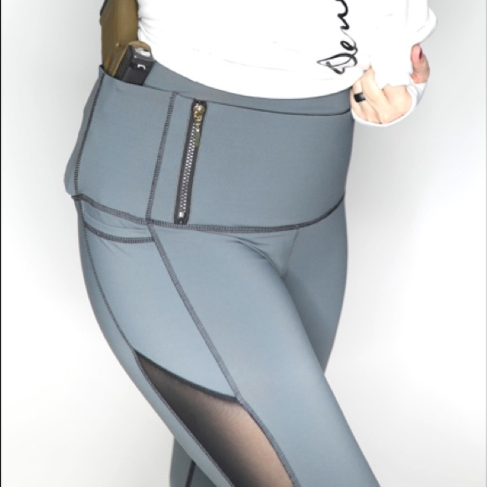 Dene Adams gray concealed carry leggings with holster